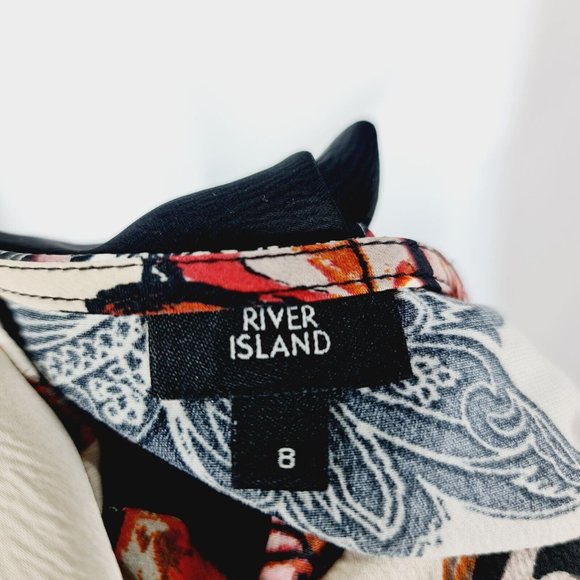 River Island Black Floral Long Sleeve Faux Wrap Top UK 8 V-Neck - Picture 4 of 5